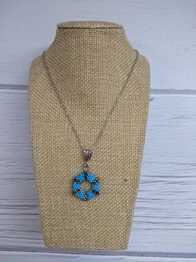 Handmade Turquoise Beaded Hexagon Pendant Necklace